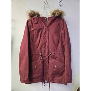 H&M Divided Faux Fur Lined Parka Jacket - Maroon US 2